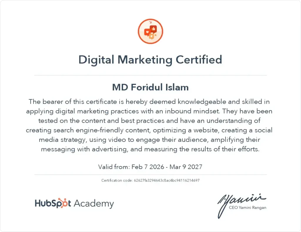 Digital Marketing Certificate hubspot Academy
