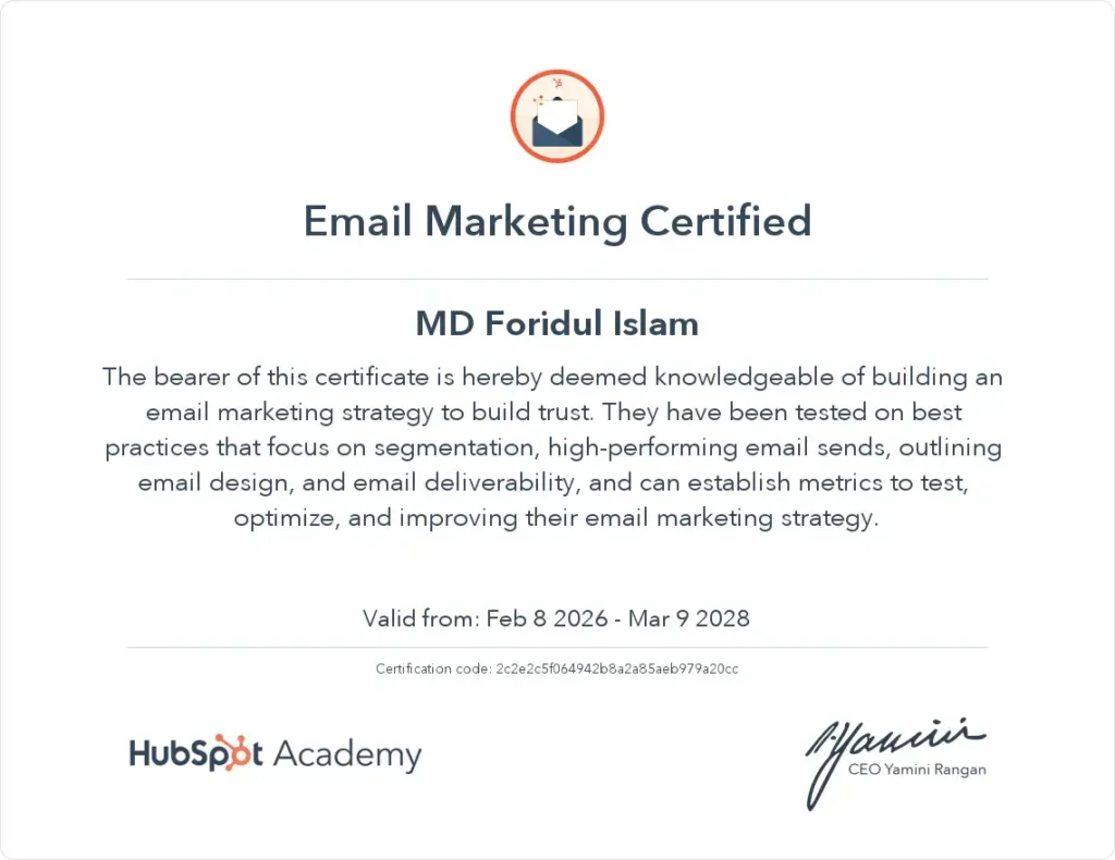 Email Marketing Certificate hubspot Academy
