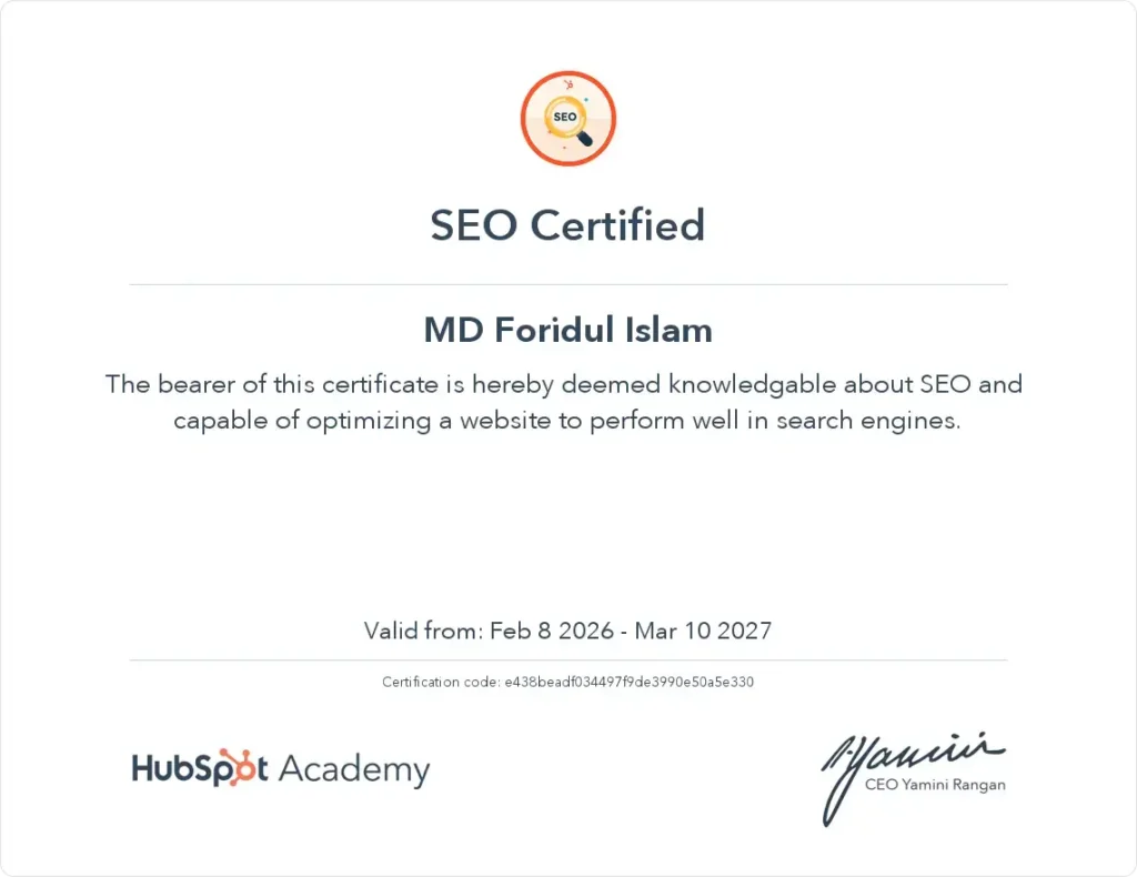 SEO Certificate hubspot Academy