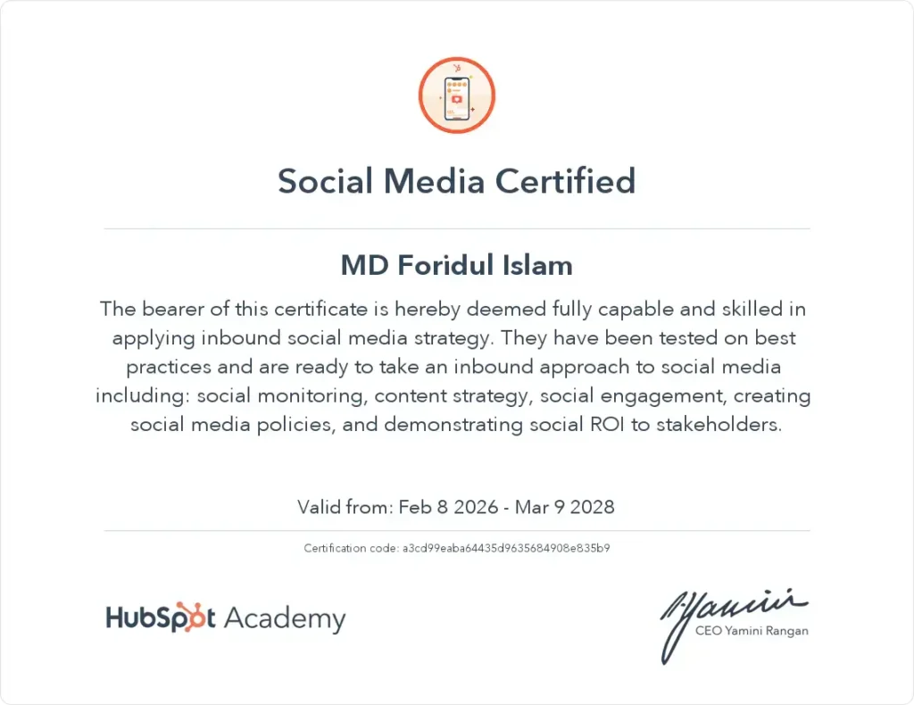 Social Media Marketing Certificate hubspot Academy